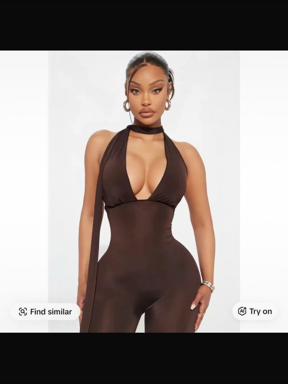 Fashion Nova Chocolate Halter Neck Jumpsuit with Tie